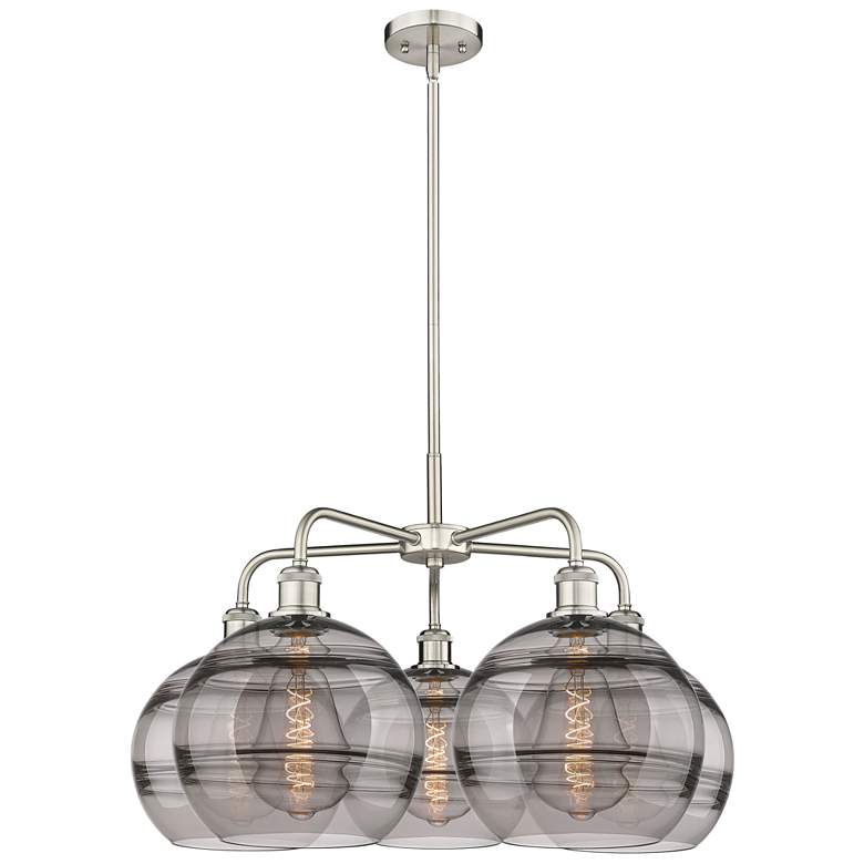 Image 1 Ballston Rochester 28"W 5-Light Satin Nickel Stem Chandelier w/ Smoke