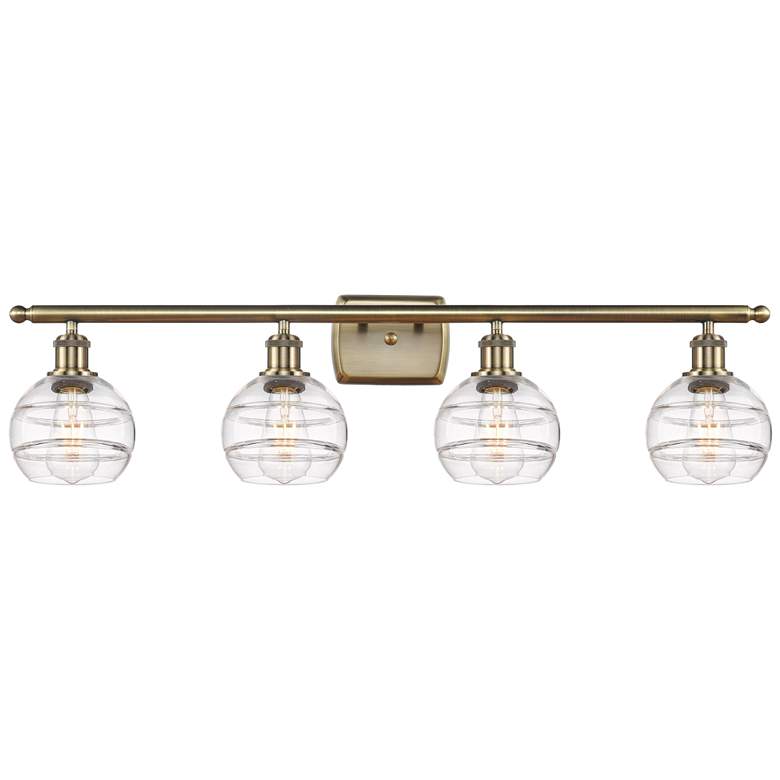 Image 1 Ballston Rochester 35.88"W 4-Light Antique Brass Bath Light w/ Clear S