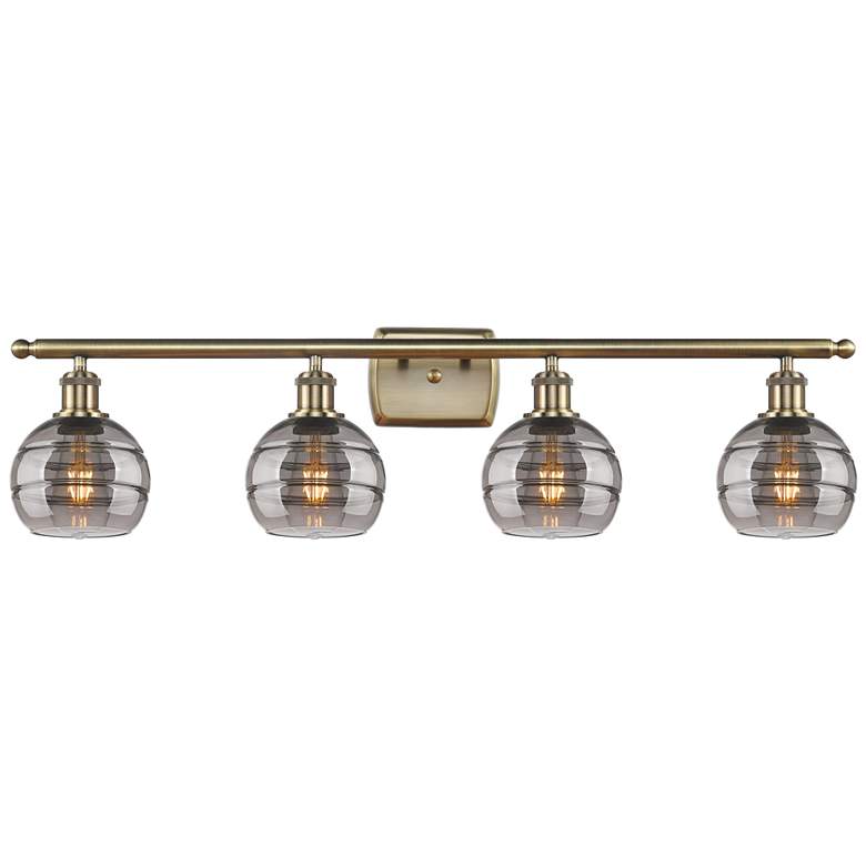 Image 1 Ballston Rochester 35.88"W 4-Light Antique Brass Bath Light w/ Smoke S