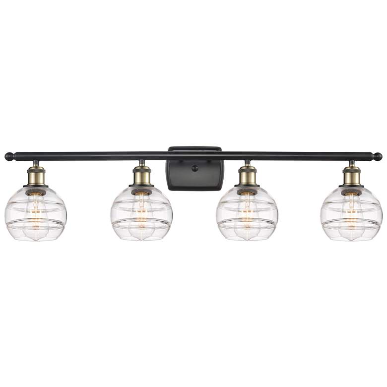 Image 1 Ballston Rochester 35.88"W 4-Light Black Brass Bath Light w/ Clear Sha