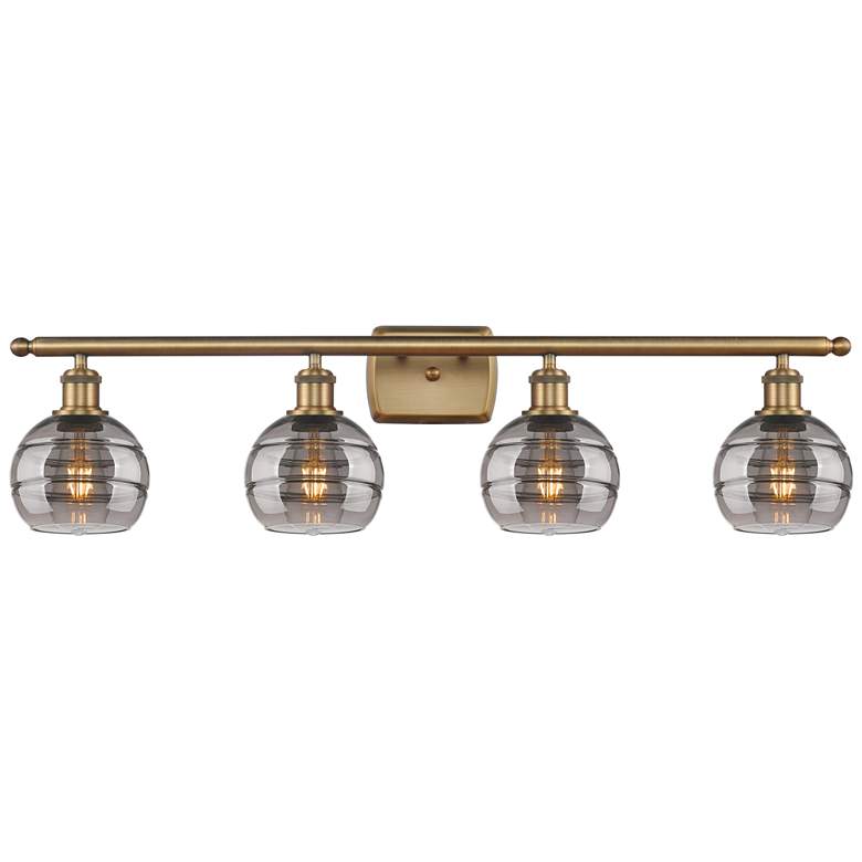 Image 1 Ballston Rochester 35.88"W 4-Light Brushed Brass Bath Light w/ Smoke S