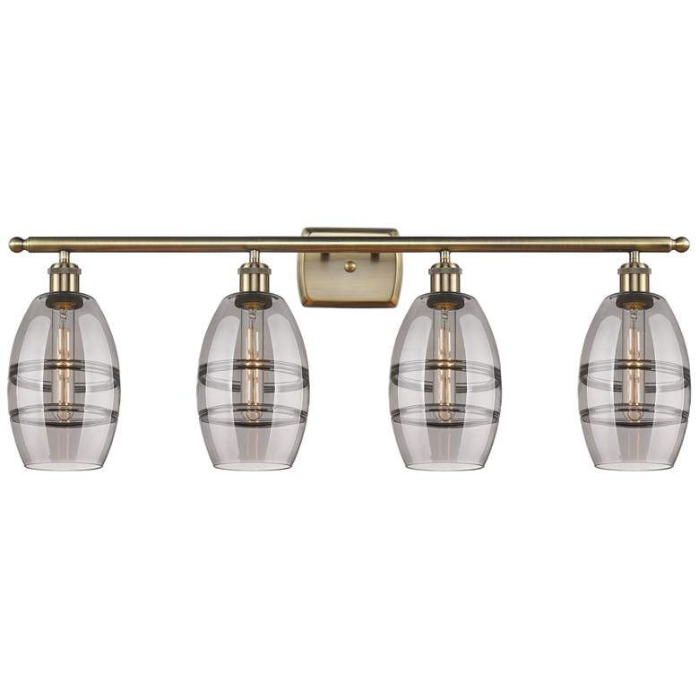 Image 1 Ballston Rochester 35.88"W 4-Light Gold Bath Vanity Light w/ Smoke Sha