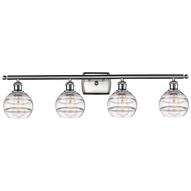 Image 1 Ballston Rochester 35.88"W 4-Light Satin Nickel Bath Light w/ Clear Sh