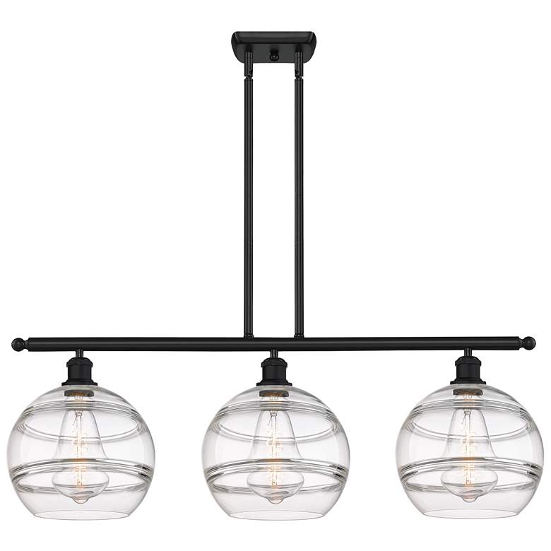 Image 1 Ballston Rochester 36.5"W 3-Light Black Stem Island Light w/ Clear Sha