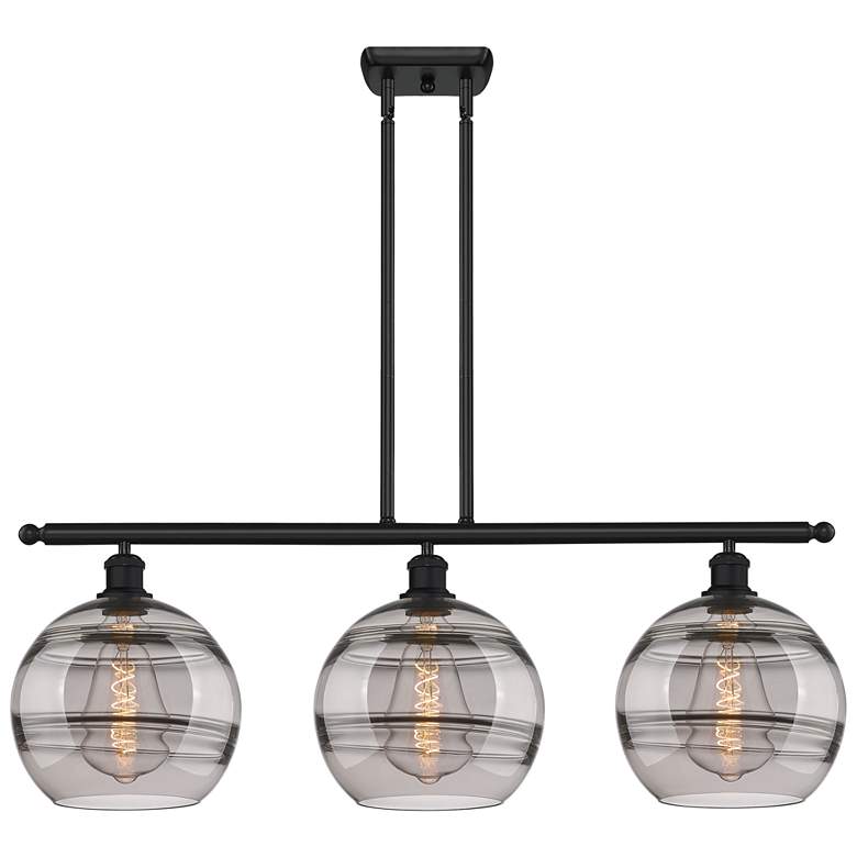 Image 1 Ballston Rochester 36.5"W 3-Light Black Stem Island Light w/ Smoke Sha