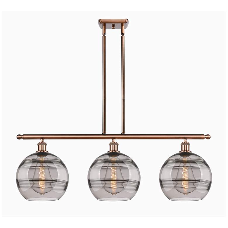 Image 1 Ballston Rochester 36.5"W 3-Light Copper Stem Island Light w/ Smoke Sh