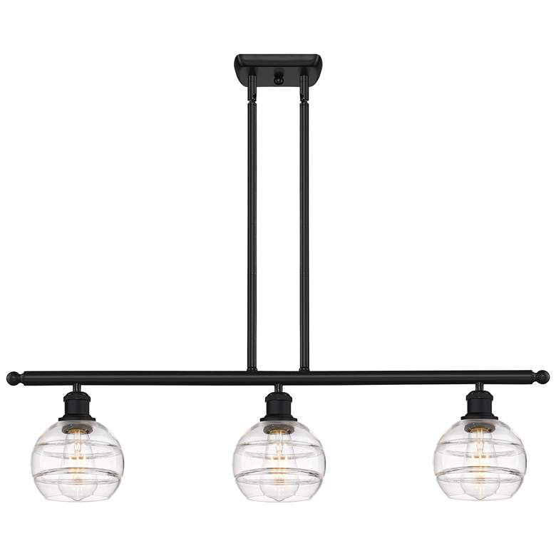 Image 1 Ballston Rochester 36"W 3-Light Black Stem Island Light w/ 6" Cle