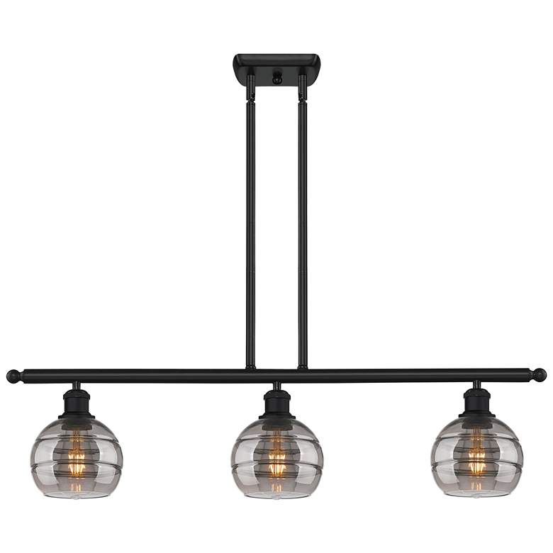 Image 1 Ballston Rochester 36"W 3-Light Black Stem Island Light w/ 6" Smo
