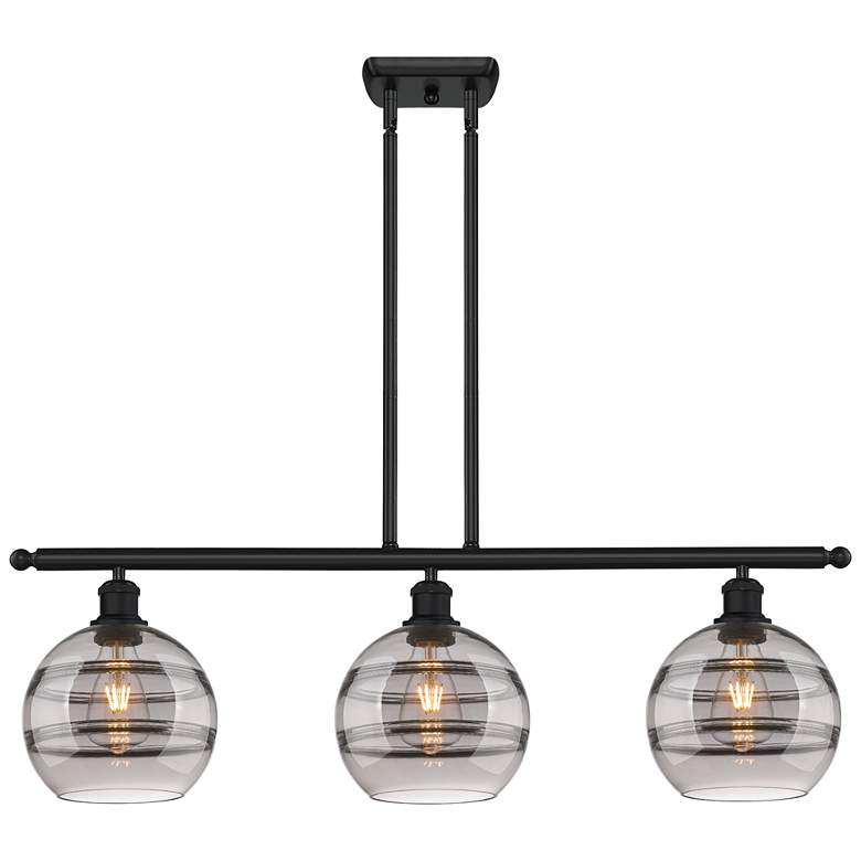 Image 1 Ballston Rochester 36"W 3-Light Black Stem Island Light w/ 8" Smo