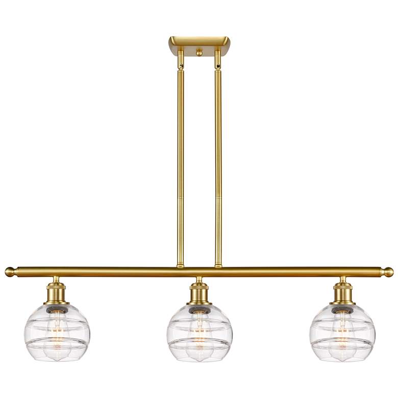 Image 1 Ballston Rochester 36"W 3-Light Gold Stem Island Light w/ 6" Clea
