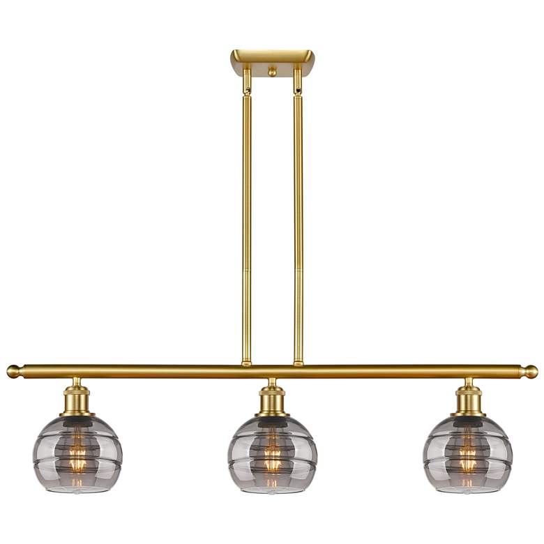 Image 1 Ballston Rochester 36"W 3-Light Gold Stem Island Light w/ 6" Smok