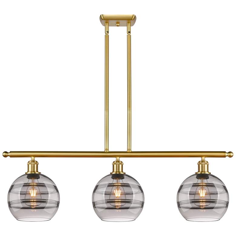 Image 1 Ballston Rochester 36"W 3-Light Gold Stem Island Light w/ 8" Smok
