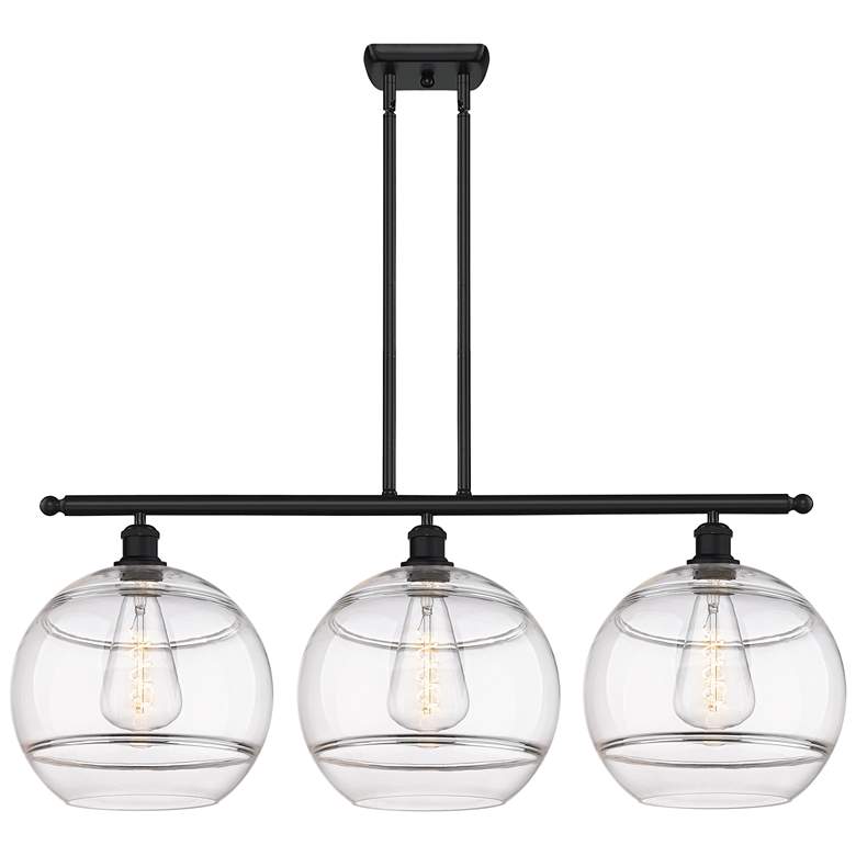 Image 1 Ballston Rochester 38.5"W 3-Light Black Stem Island Light w/ Clear Sha