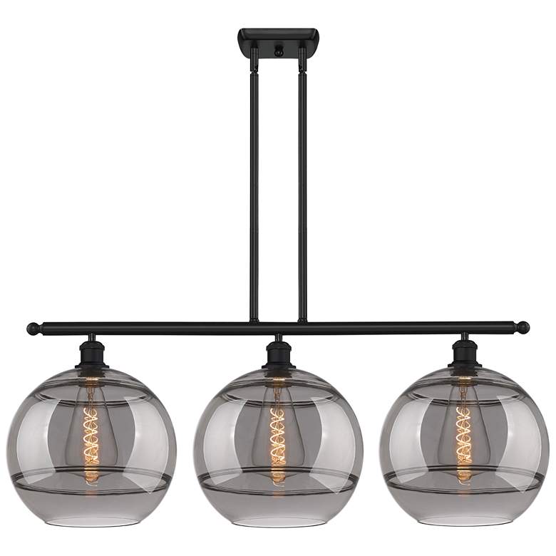 Image 1 Ballston Rochester 38.5"W 3-Light Black Stem Island Light w/ Smoke Sha
