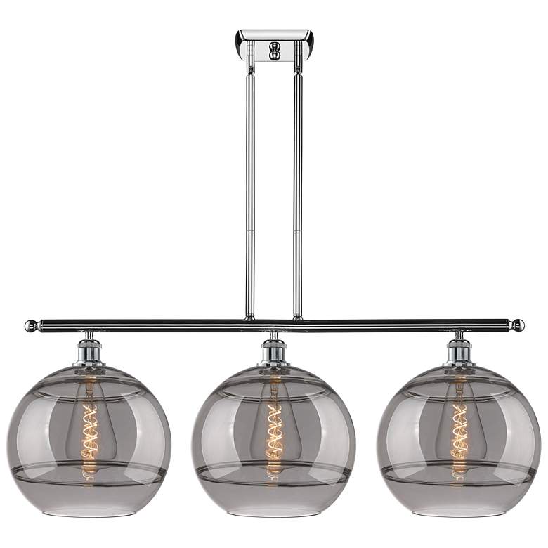 Image 1 Ballston Rochester 38.5"W 3-Light Chrome Stem Island Light w/ Smoke Sh