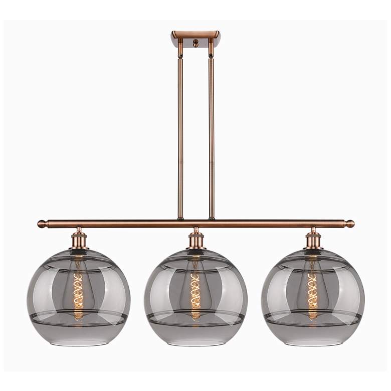 Image 1 Ballston Rochester 38.5"W 3-Light Copper Stem Island Light w/ Smoke Sh