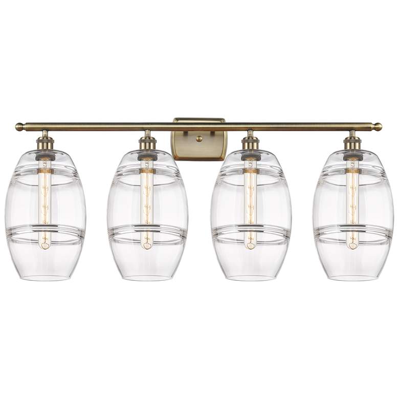 Image 1 Ballston Rochester 38"W 4-Light Satin Gold Bath Vanity Light w/ Smoke