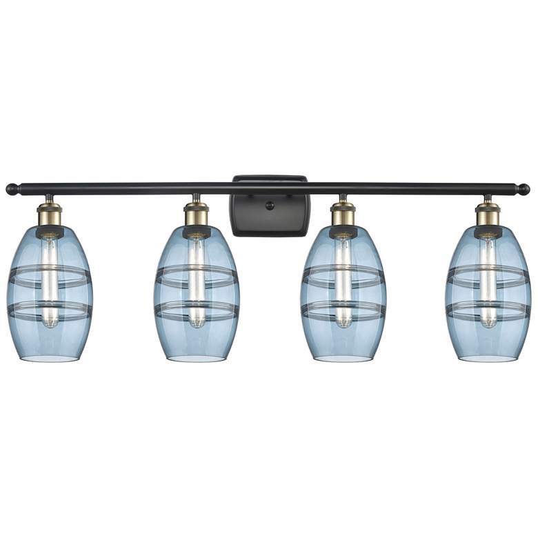 Image 1 Ballston Rochester 4-Light Black Vanity Light w/ Blue Shade