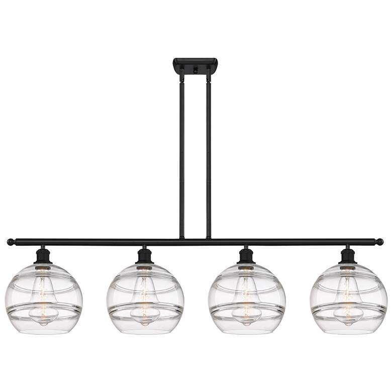 Image 1 Ballston Rochester 48.25"W 4-Light Black Stem Island Light w/ Clear Sh