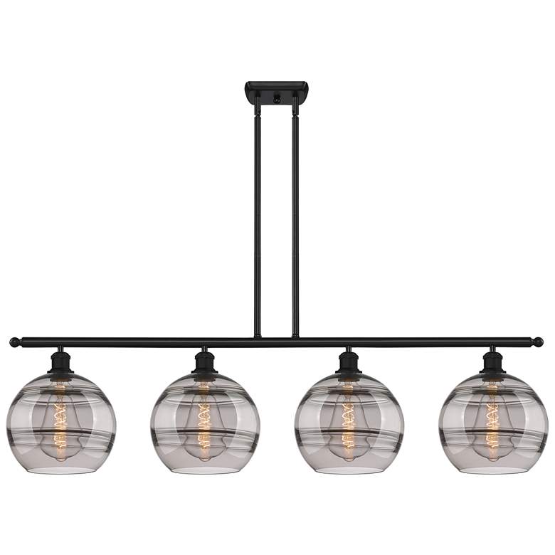 Image 1 Ballston Rochester 48.25"W 4-Light Black Stem Island Light w/ Smoke Sh