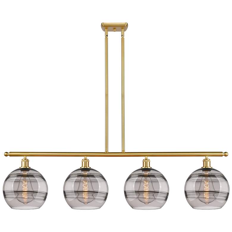 Image 1 Ballston Rochester 48.25"W 4-Light Gold Stem Island Light w/ Smoke Sha