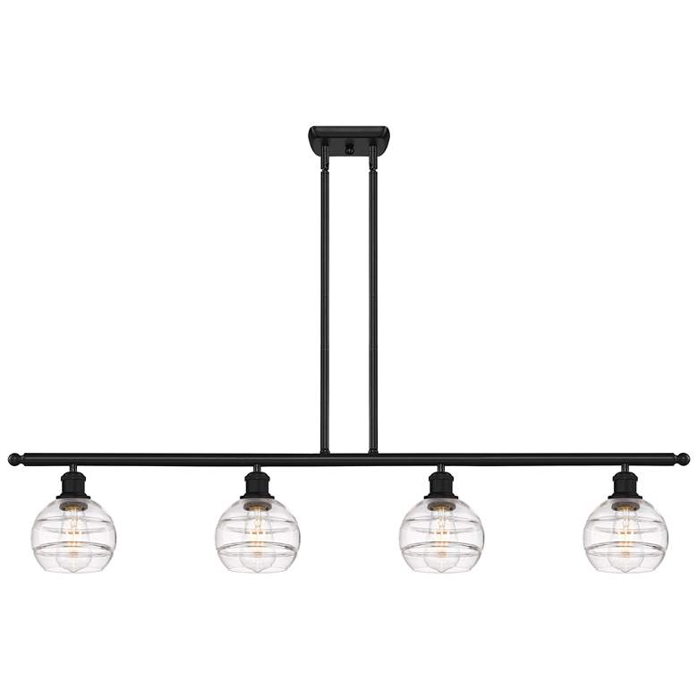 Image 1 Ballston Rochester 48"W 4-Light Black Stem Island Light w/ 6" Cle