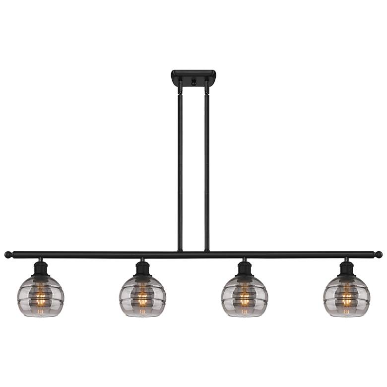 Image 1 Ballston Rochester 48"W 4-Light Black Stem Island Light w/ 6" Smo