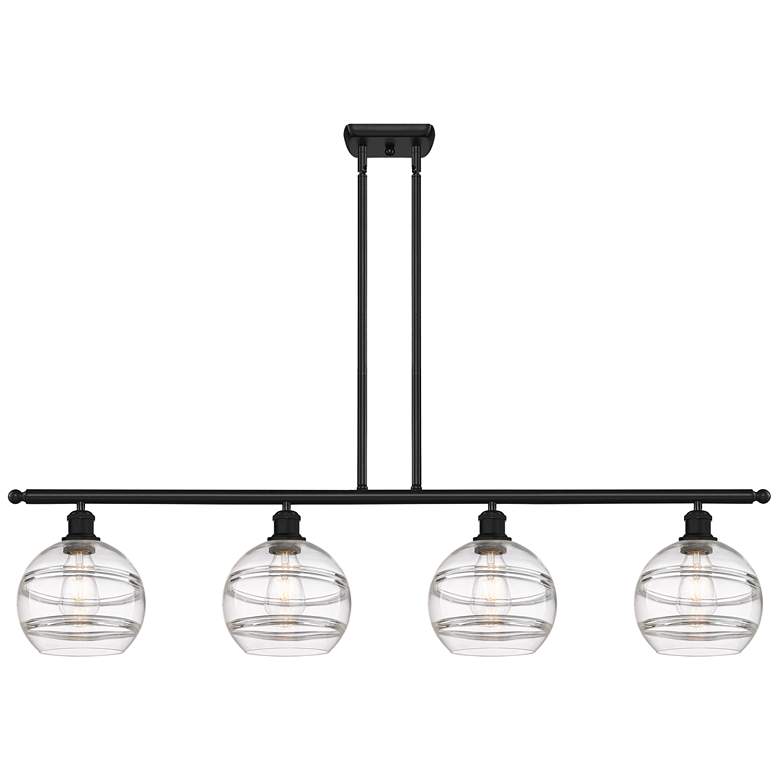 Image 1 Ballston Rochester 48"W 4-Light Black Stem Island Light w/ 8" Cle