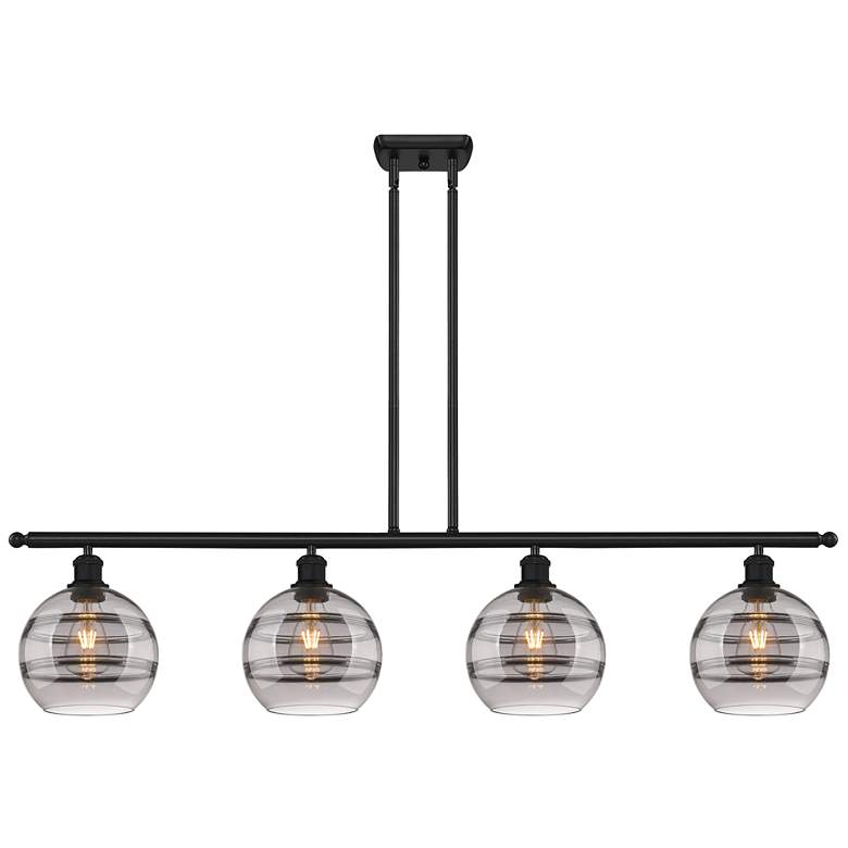 Image 1 Ballston Rochester 48"W 4-Light Black Stem Island Light w/ 8" Smo
