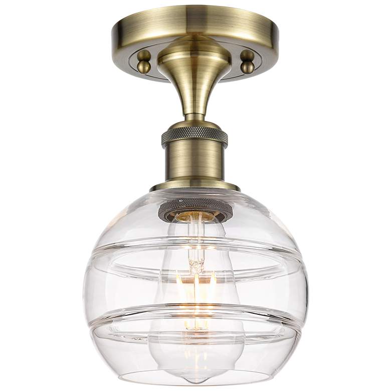Image 1 Ballston Rochester 5.88" Wide Antique Brass Semi-Flush Mount w/ Clear