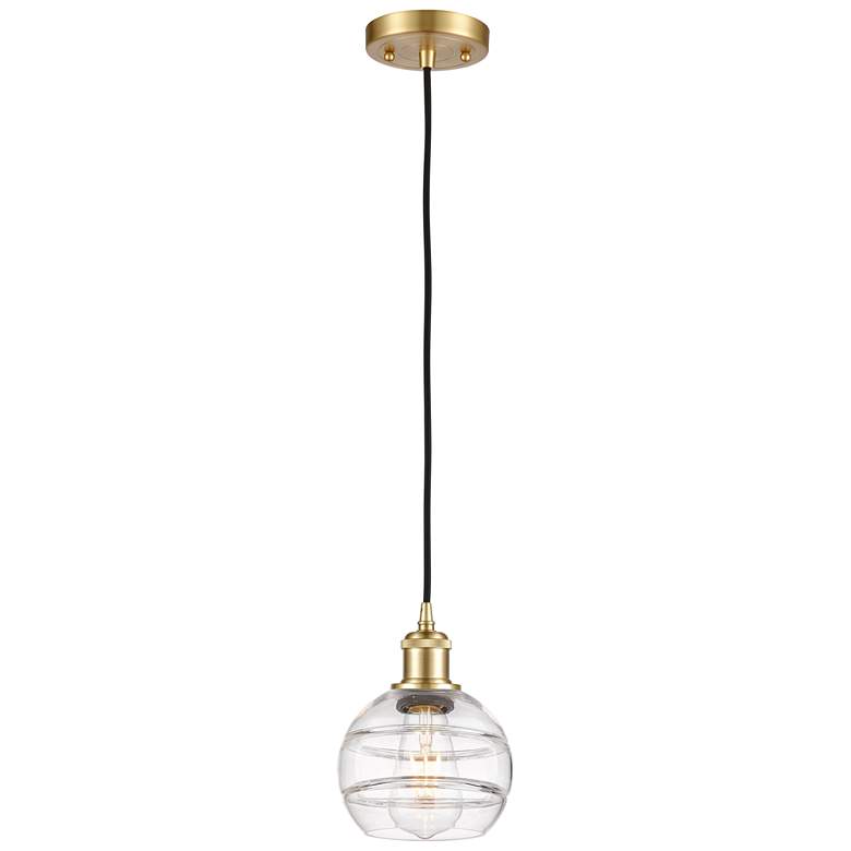 Image 1 Ballston Rochester 5.88" Wide Satin Gold Corded Mini Pendant w/ Clear