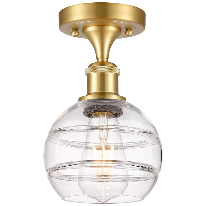 Image 1 Ballston Rochester 5.88" Wide Satin Gold Semi-Flush Mount With Clear S