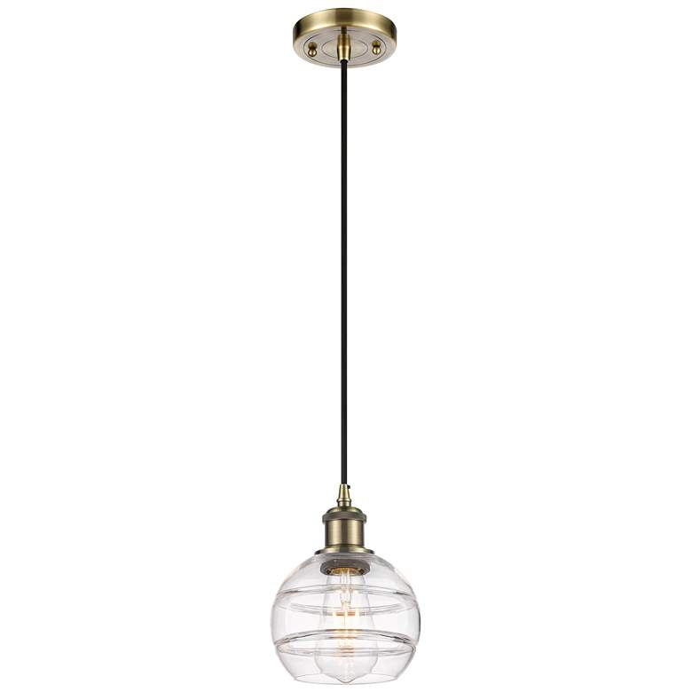 Image 1 Ballston Rochester 5.88"W Antique Brass Corded Mini Pendant w/ Clear S