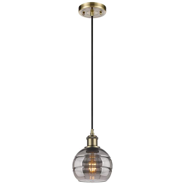 Image 1 Ballston Rochester 5.88"W Antique Brass Corded Mini Pendant w/ Smoke S