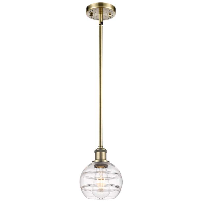 Image 1 Ballston Rochester 5.88"W Antique Brass Stemmed Mini Pendant w/ Clear