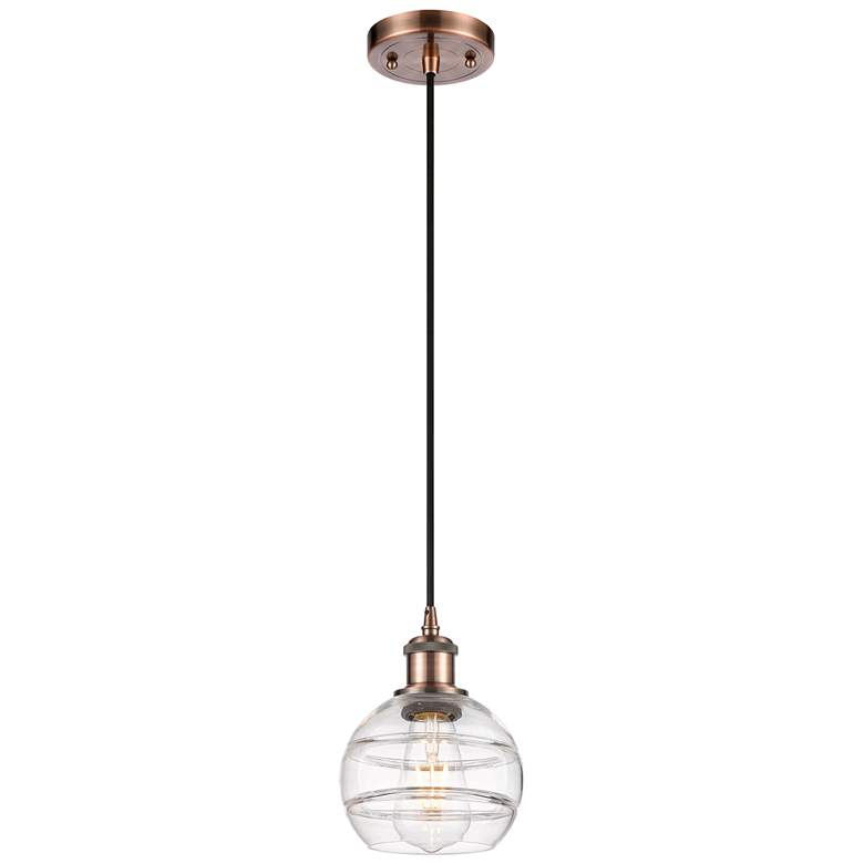 Image 1 Ballston Rochester 5.88"W Antique Copper Corded Mini Pendant w/ Clear