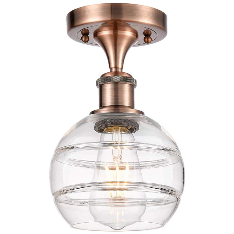 Image 1 Ballston Rochester 5.88"W Antique Copper Semi-Flush Mount w/ Clear Sha