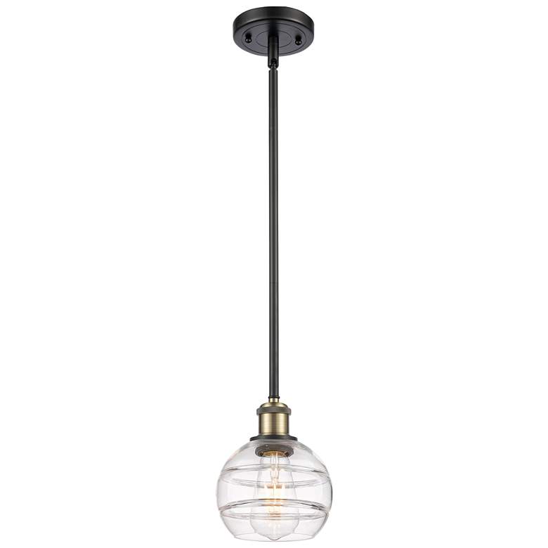 Image 1 Ballston Rochester 5.88"W Black Brass Stemmed Mini Pendant w/ Clear Sh