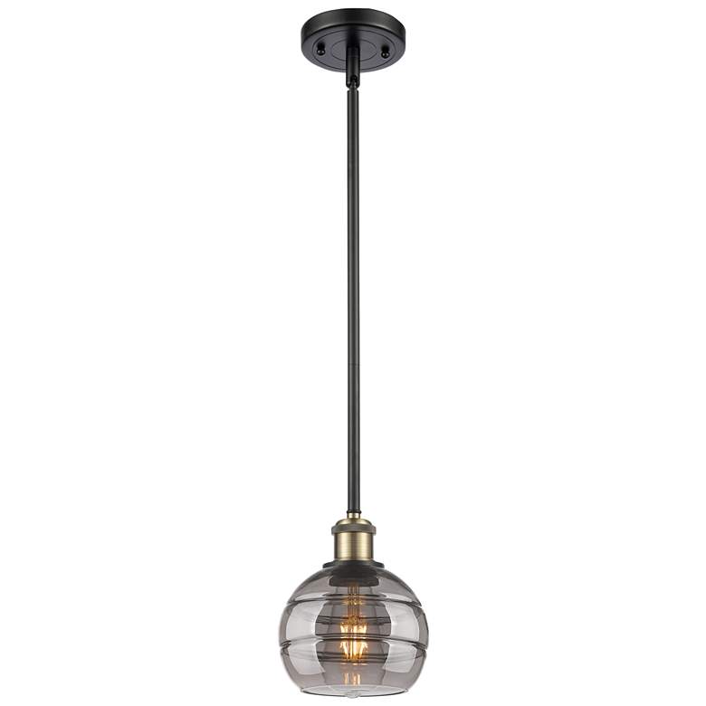 Image 1 Ballston Rochester 5.88"W Black Brass Stemmed Mini Pendant w/ Smoke Sh