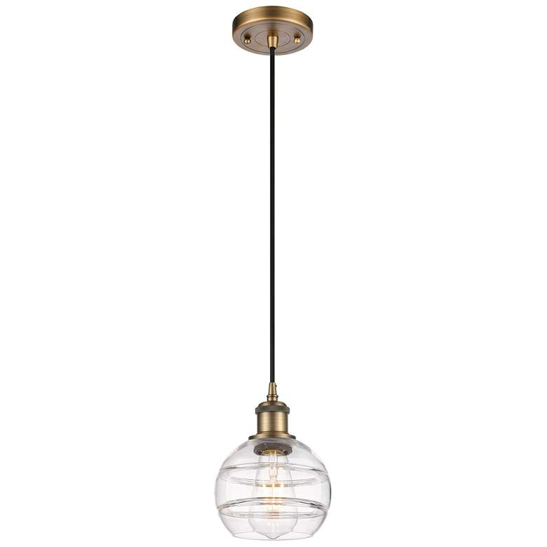 Image 1 Ballston Rochester 5.88"W Brushed Brass Corded Mini Pendant w/ Clear S