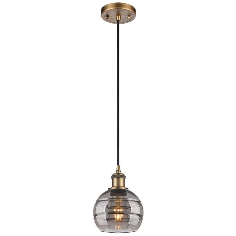 Image 1 Ballston Rochester 5.88"W Brushed Brass Corded Mini Pendant w/ Smoke S