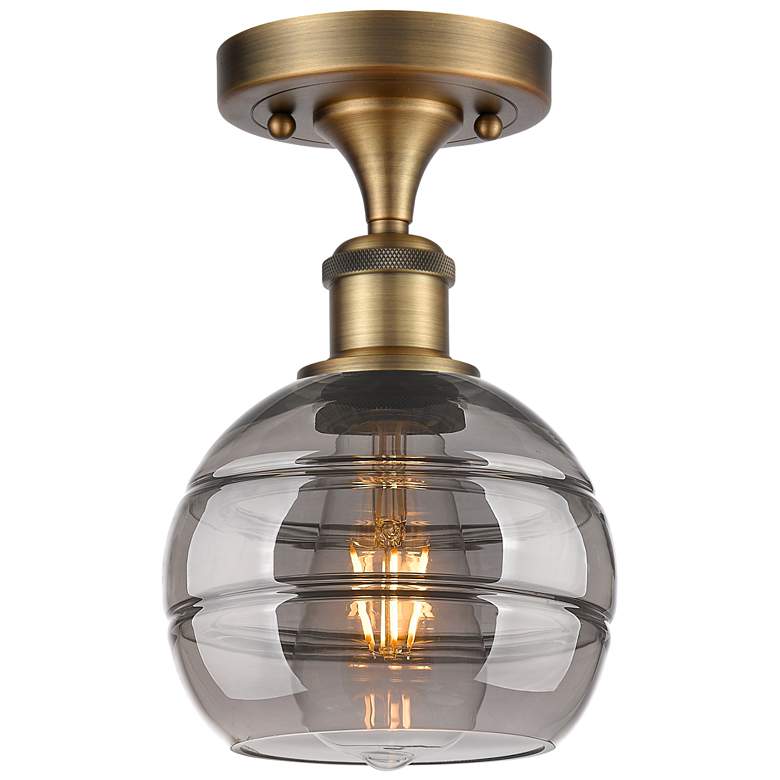 Image 1 Ballston Rochester 5.88"W Brushed Brass Semi-Flush w/ Light Smoke Shad