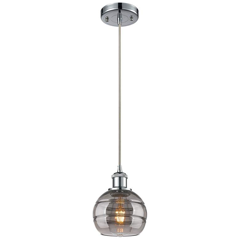 Image 1 Ballston Rochester 5.88"W Chrome Corded Mini Pendant w/ Light Smoke Sh