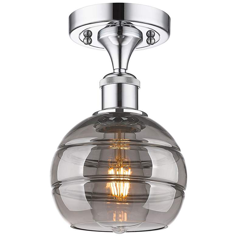 Image 1 Ballston Rochester 5.88"W Chrome Semi-Flush Mount w/ Light Smoke Shade