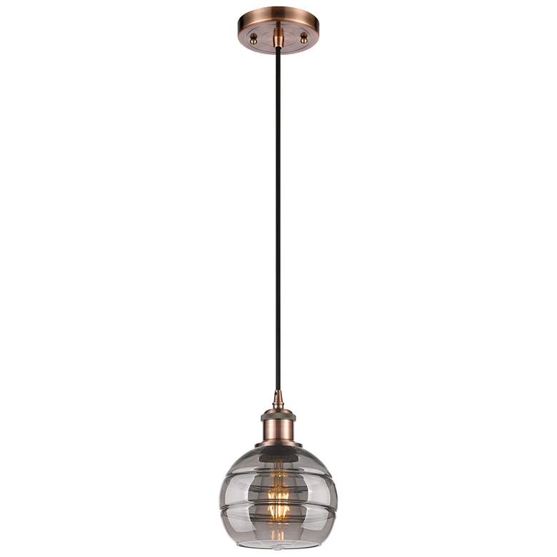 Image 1 Ballston Rochester 5.88"W Copper Corded Mini Pendant w/ Light Smoke Sh