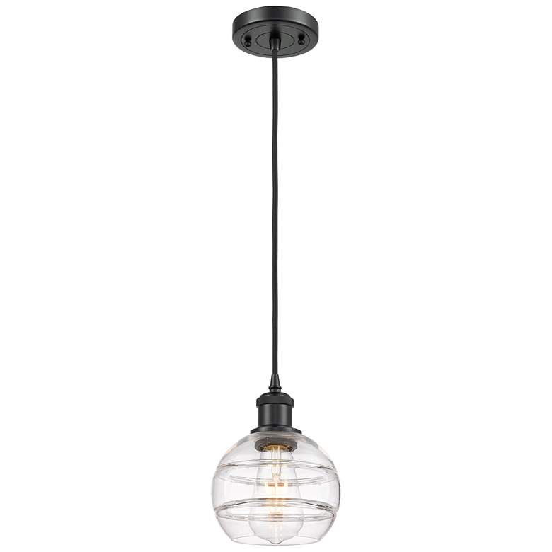 Image 1 Ballston Rochester 5.88"W Matte Black Corded Mini Pendant w/ Clear Sha