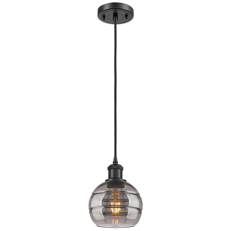 Image 1 Ballston Rochester 5.88"W Matte Black Corded Mini Pendant w/ Smoke Sha
