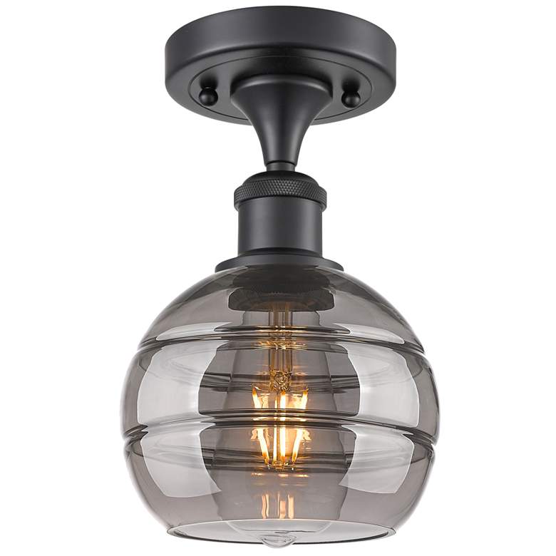 Image 1 Ballston Rochester 5.88"W Matte Black Semi-Flush Mount w/ Light Smoke