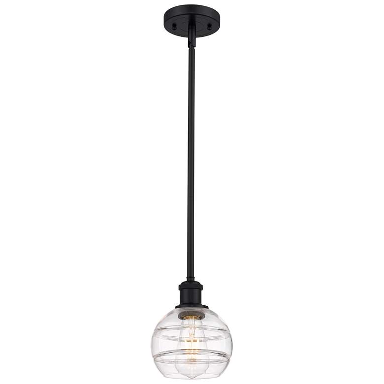 Image 1 Ballston Rochester 5.88"W Matte Black Stemmed Mini Pendant w/ Clear Sh