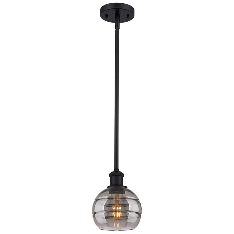 Image 1 Ballston Rochester 5.88"W Matte Black Stemmed Mini Pendant w/ Smoke Sh